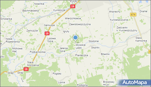 mapa Wysokie Laski, Wysokie Laski na mapie Targeo